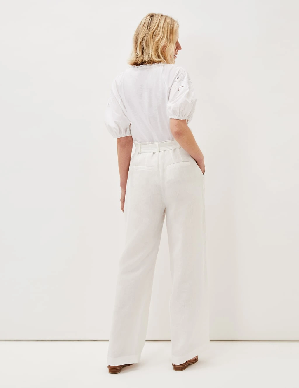 Pure Linen Belted Wide Leg Trousers 4 Pure Linen Belted Wide Leg Trousers - Image 4
