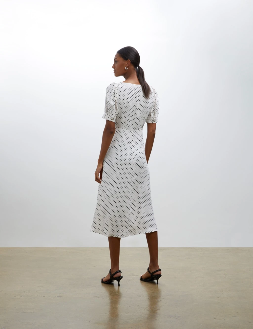 Polka Dot Square Neck Midi Tea Dress 3 Polka Dot Square Neck Midi Tea Dress - Image 3