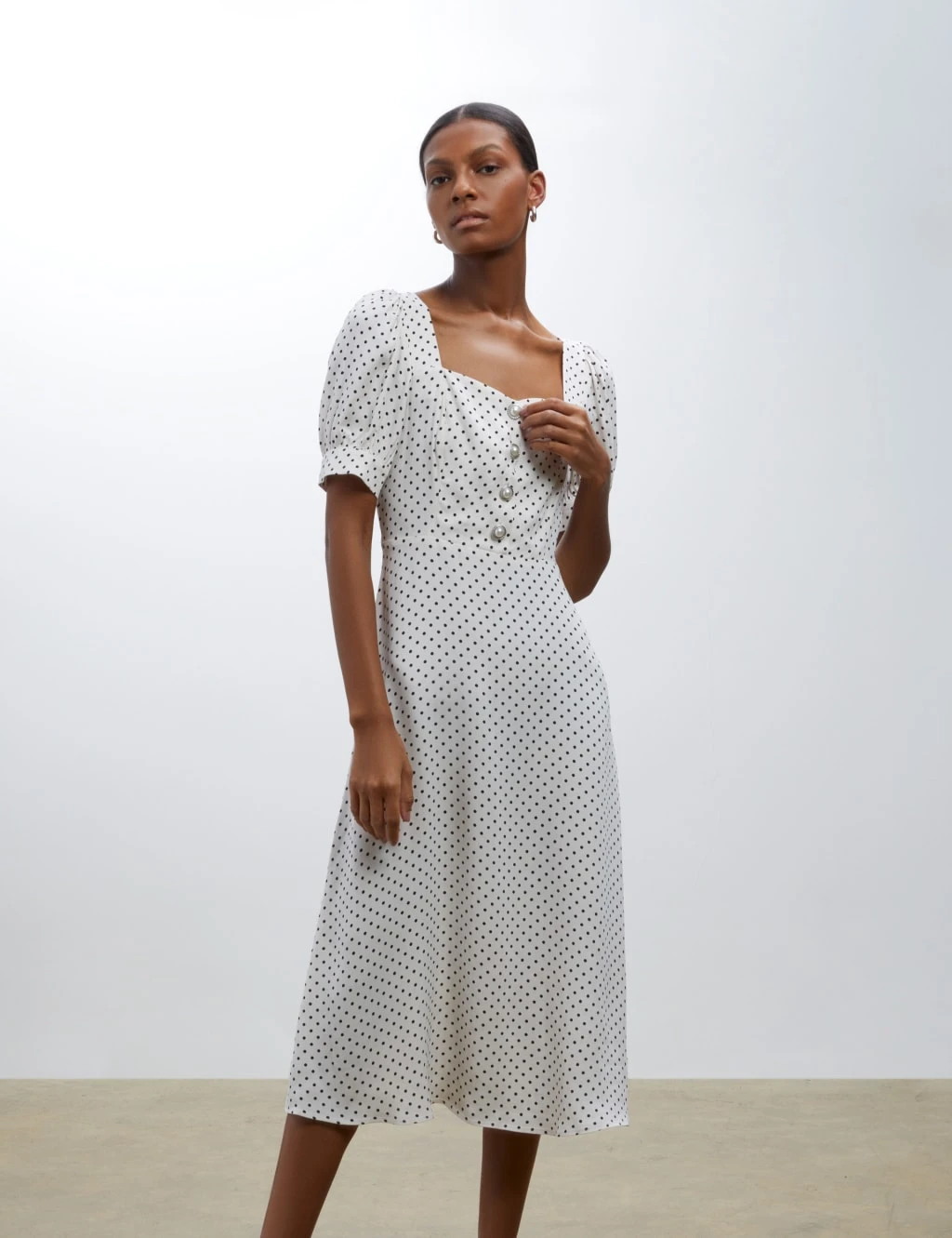 Polka Dot Square Neck Midi Tea Dress 5 Polka Dot Square Neck Midi Tea Dress - Image 5