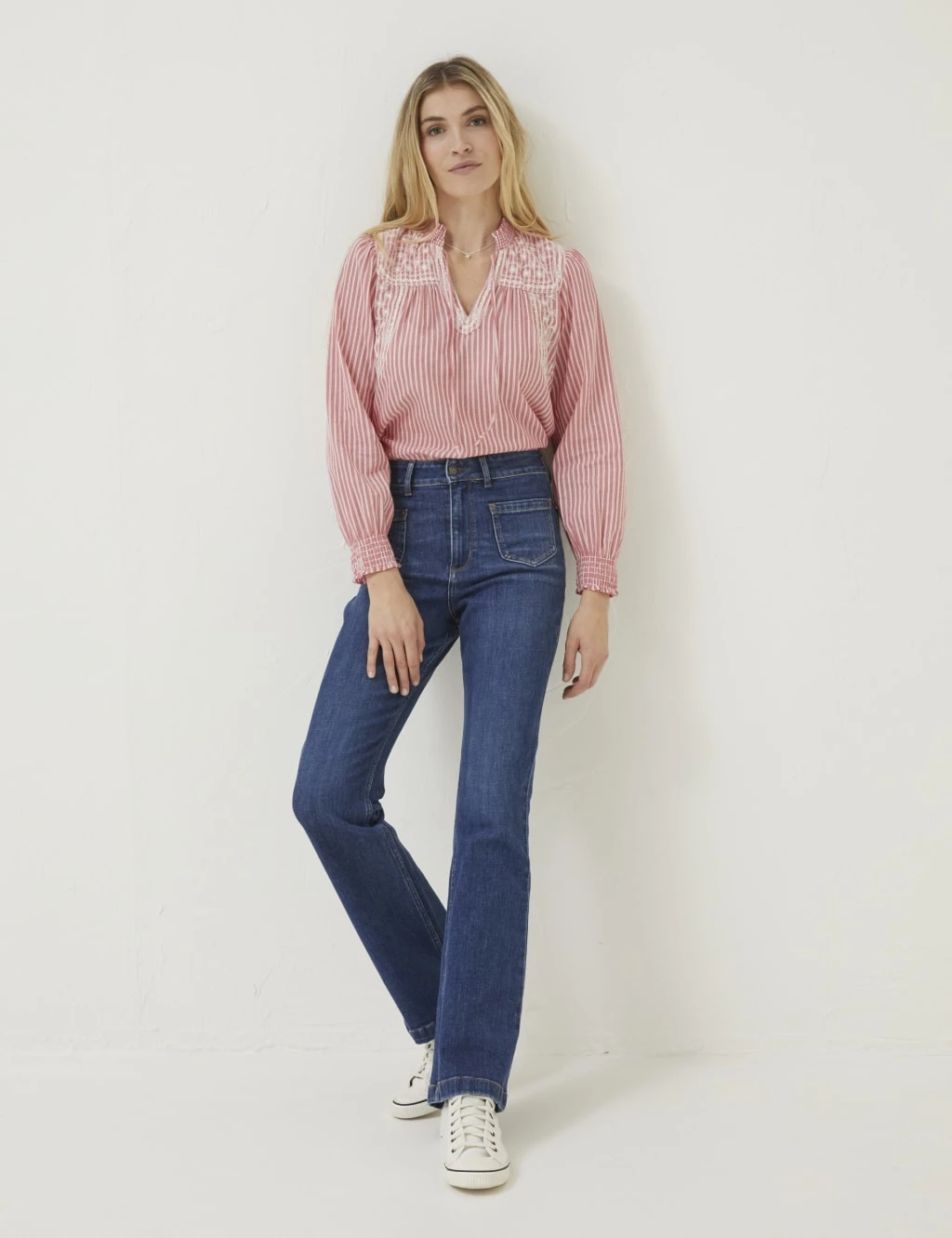 Pure Cotton Striped Notch Neck Blouse 1 Pure Cotton Striped Notch Neck Blouse