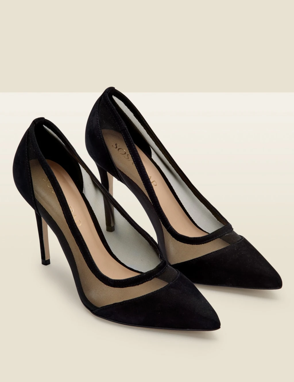 Suede Mesh Detail Stiletto Heel Court Shoes 2 Suede Mesh Detail Stiletto Heel Court Shoes - Image 2