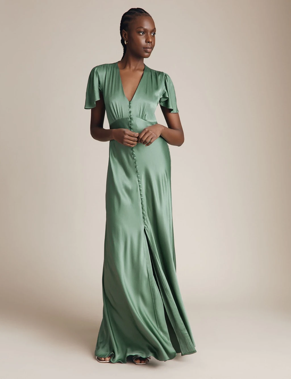Ghost Satin V-Neck Maxi Waisted Dress 1 Ghost Satin V-Neck Maxi Waisted Dress