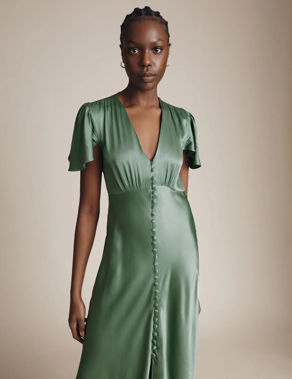 Ghost Satin V-Neck Maxi Waisted Dress 3 Ghost Satin V-Neck Maxi Waisted Dress - Image 3