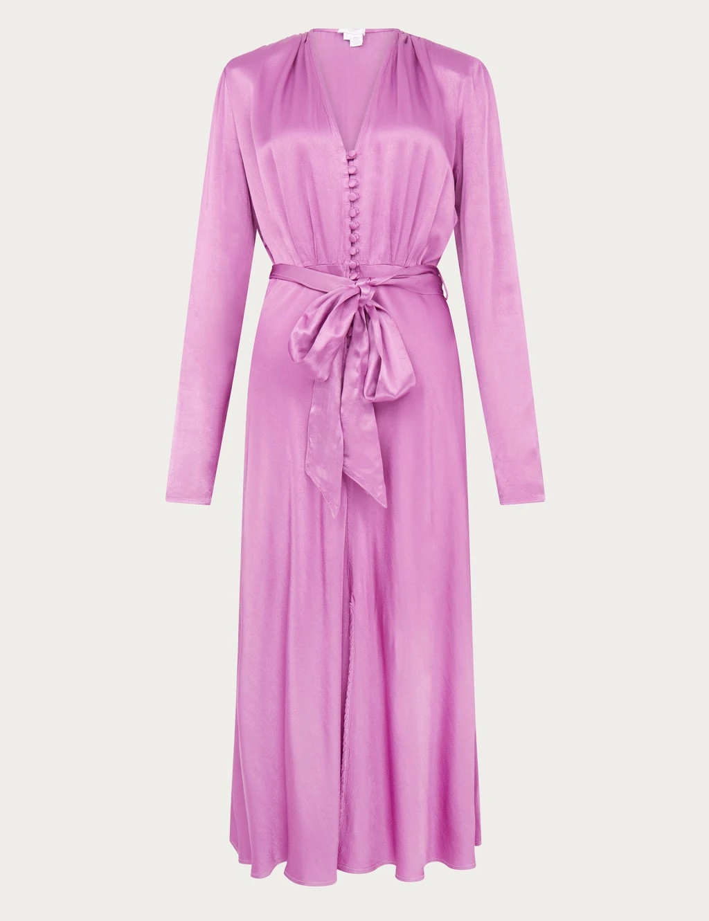 Ghost Satin V-Neck Belted Midi Waisted Dress 2 Ghost Satin V-Neck Belted Midi Waisted Dress - Image 2