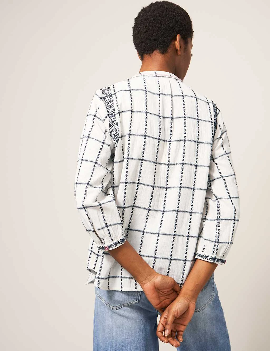 WHITE STUFF Cotton Rich Checked Embroidered Shirt 3 WHITE STUFF Cotton Rich Checked Embroidered Shirt - Image 3