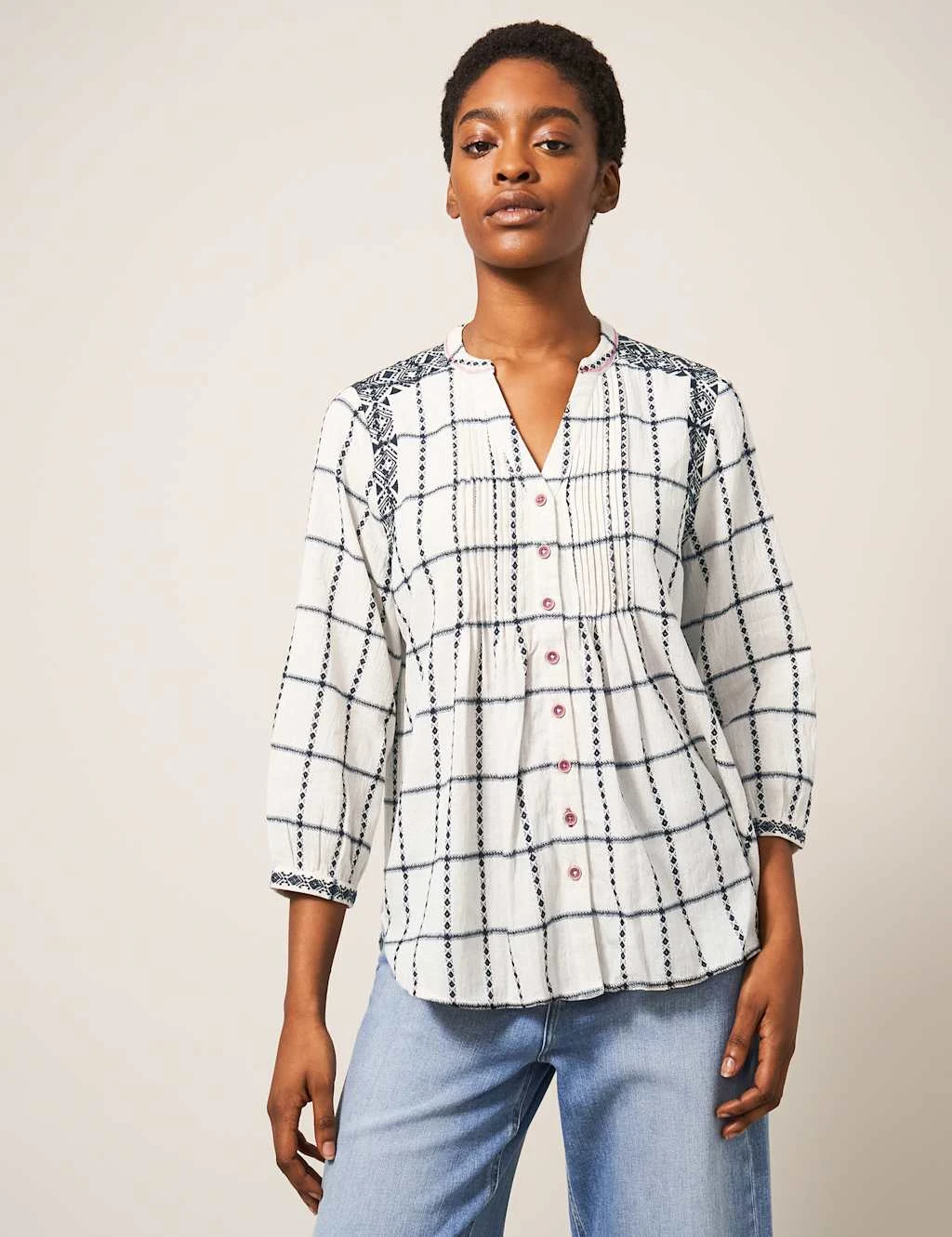 WHITE STUFF Cotton Rich Checked Embroidered Shirt 4 WHITE STUFF Cotton Rich Checked Embroidered Shirt - Image 4