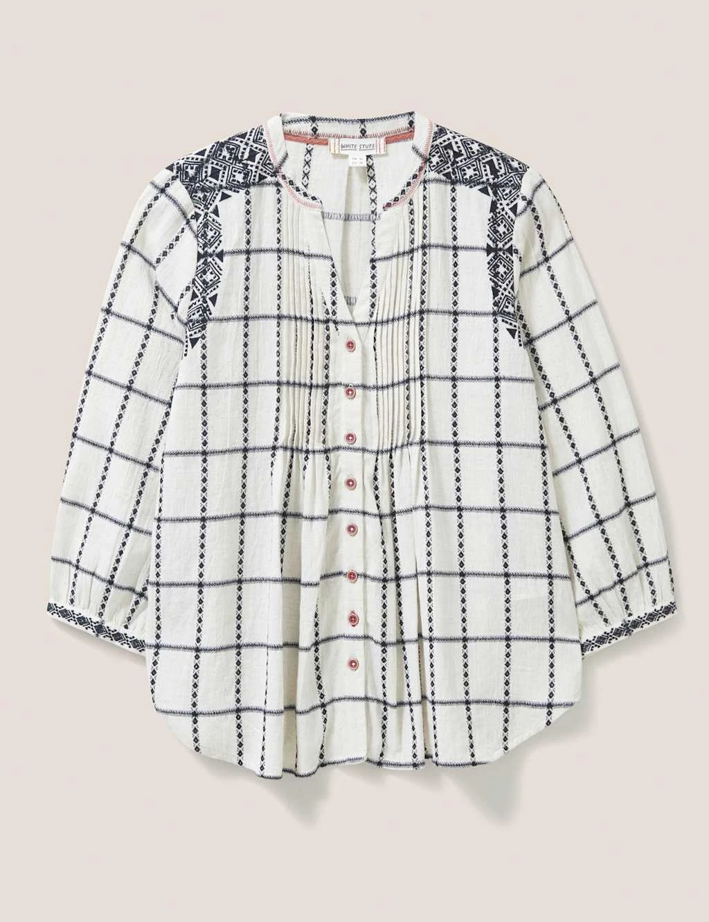 WHITE STUFF Cotton Rich Checked Embroidered Shirt 2 WHITE STUFF Cotton Rich Checked Embroidered Shirt - Image 2