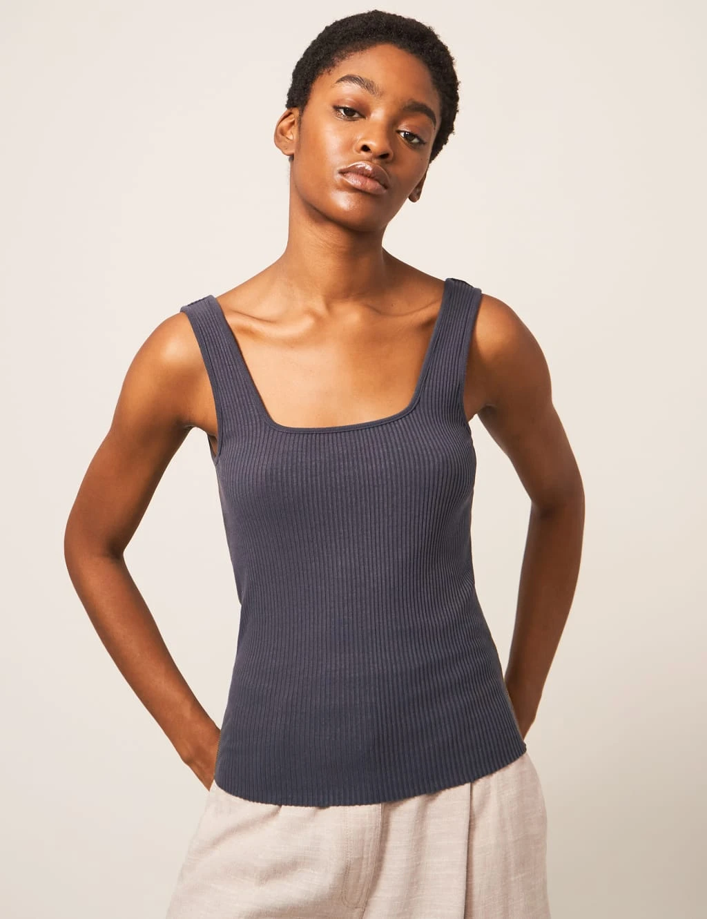 WHITE STUFF Cotton Blend Ribbed Slim Fit Vest Top 1 WHITE STUFF Cotton Blend Ribbed Slim Fit Vest Top