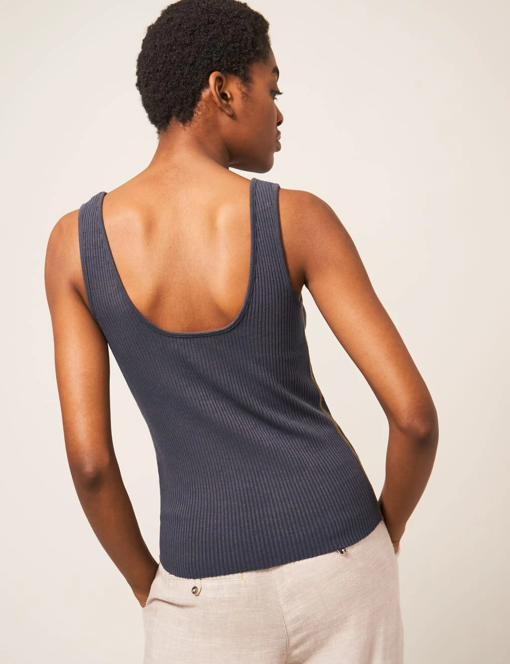 WHITE STUFF Cotton Blend Ribbed Slim Fit Vest Top 3 WHITE STUFF Cotton Blend Ribbed Slim Fit Vest Top - Image 3