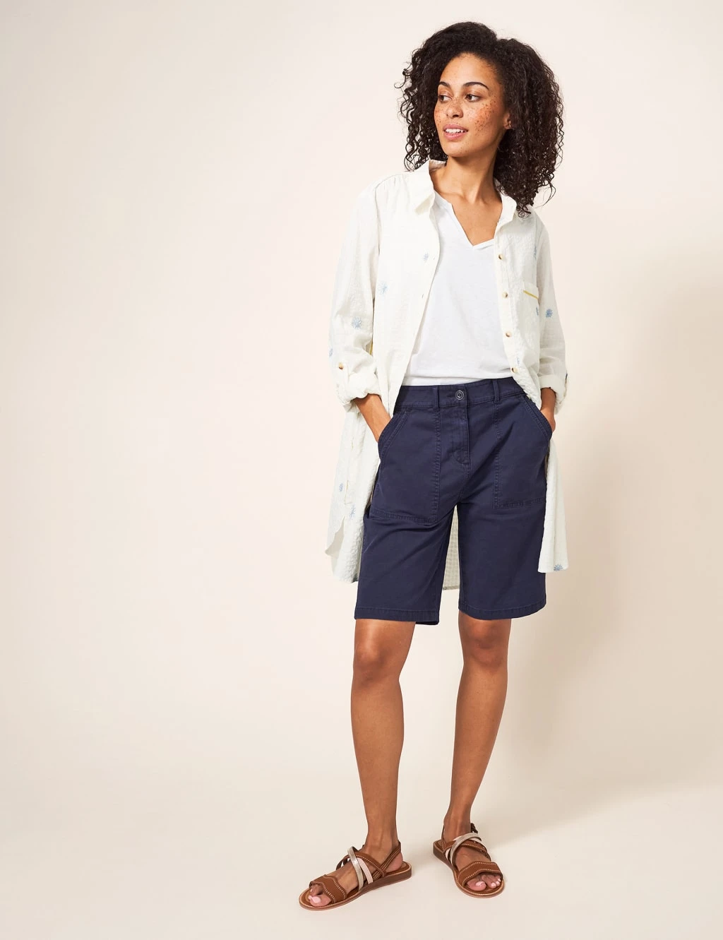 WHITE STUFF Pure Cotton Embroidered Longline Shirt 3 WHITE STUFF Pure Cotton Embroidered Longline Shirt - Image 3