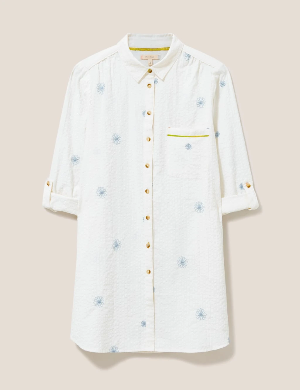 WHITE STUFF Pure Cotton Embroidered Longline Shirt 2 WHITE STUFF Pure Cotton Embroidered Longline Shirt - Image 2