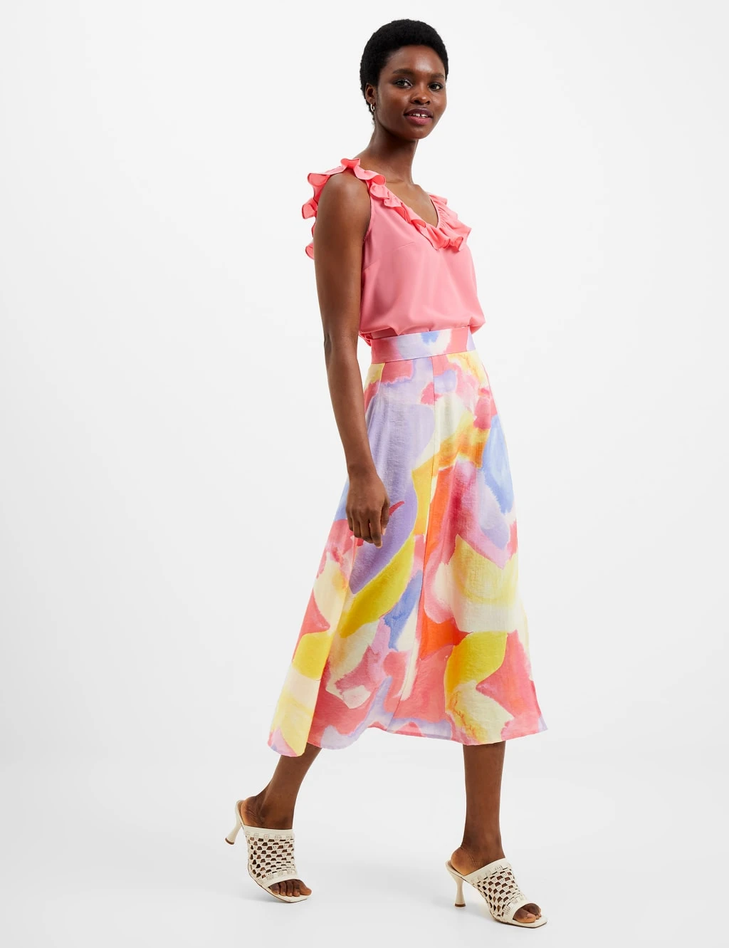 French Connection Colour Block Split Front Midi Slip Skirt 1 French Connection Colour Block Split Front Midi Slip Skirt