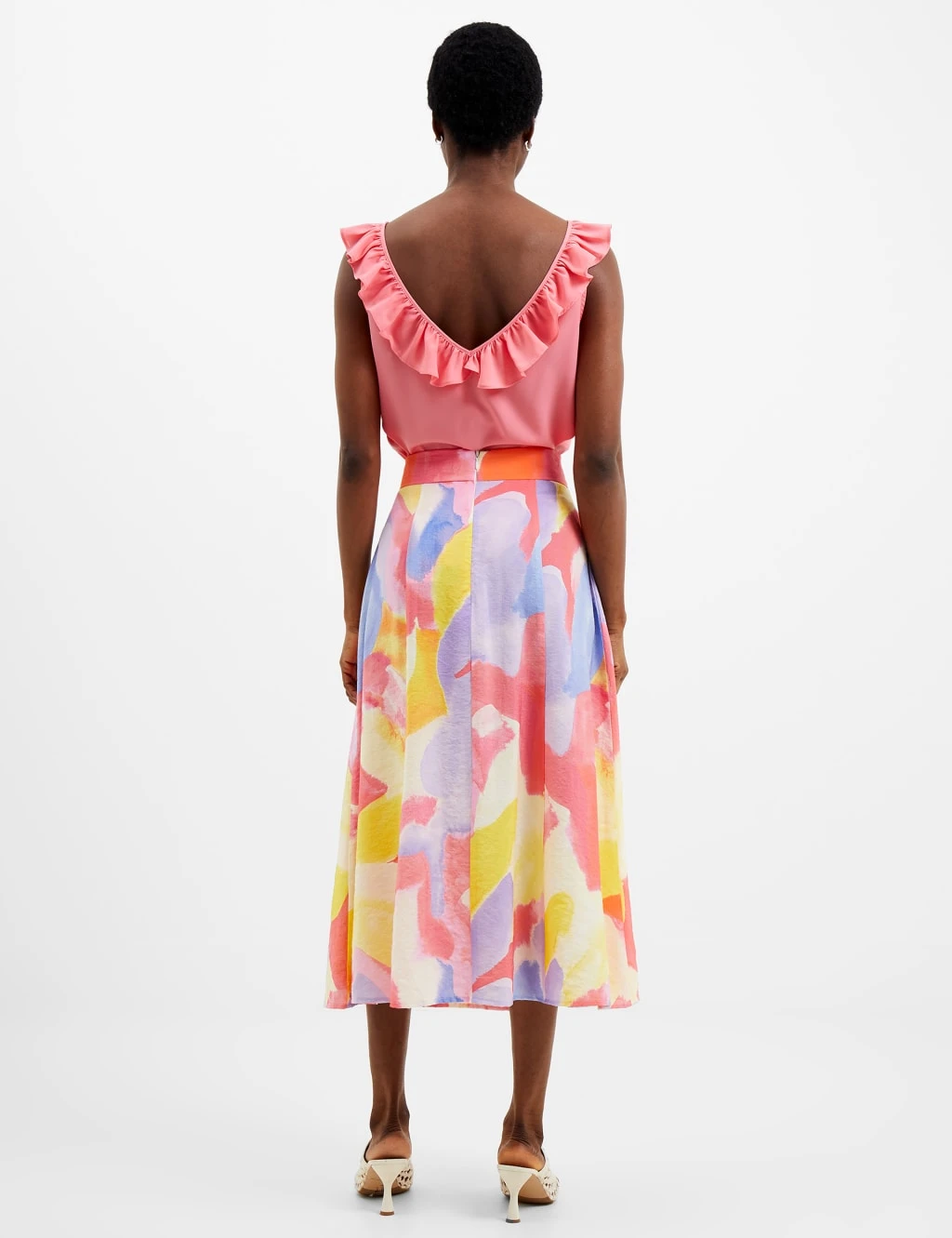 French Connection Colour Block Split Front Midi Slip Skirt 3 French Connection Colour Block Split Front Midi Slip Skirt - Image 3