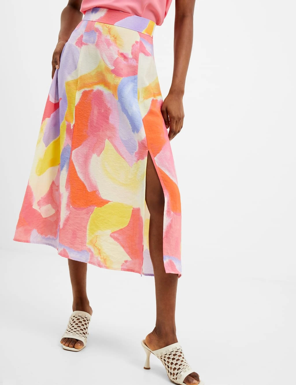 French Connection Colour Block Split Front Midi Slip Skirt 4 French Connection Colour Block Split Front Midi Slip Skirt - Image 4