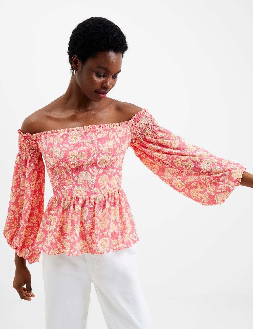 French Connection Floral Bardot Peplum Top 1 French Connection Floral Bardot Peplum Top
