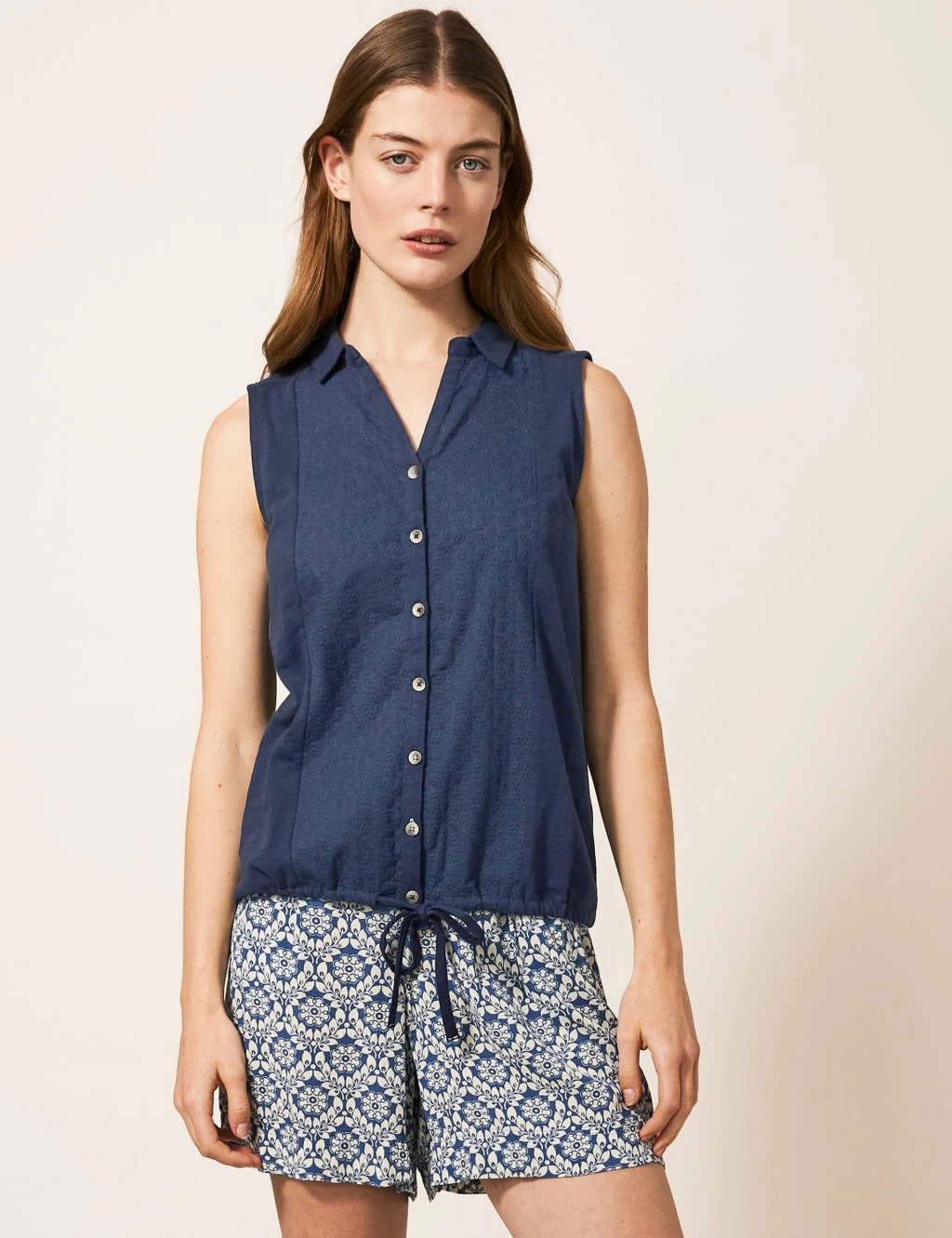 WHITE STUFF Cotton Rich Lace V-Neck Shirt 1 WHITE STUFF Cotton Rich Lace V-Neck Shirt