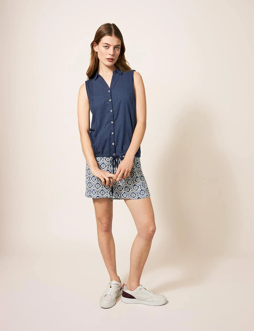 WHITE STUFF Cotton Rich Lace V-Neck Shirt 2 WHITE STUFF Cotton Rich Lace V-Neck Shirt - Image 2