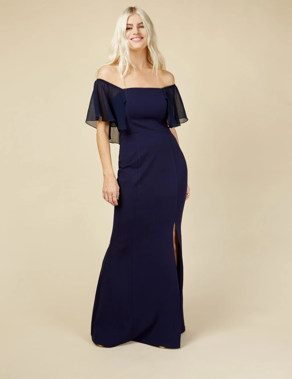 Little Mistress Bardot Frill Sleeve Maxi Dress 1 Little Mistress Bardot Frill Sleeve Maxi Dress