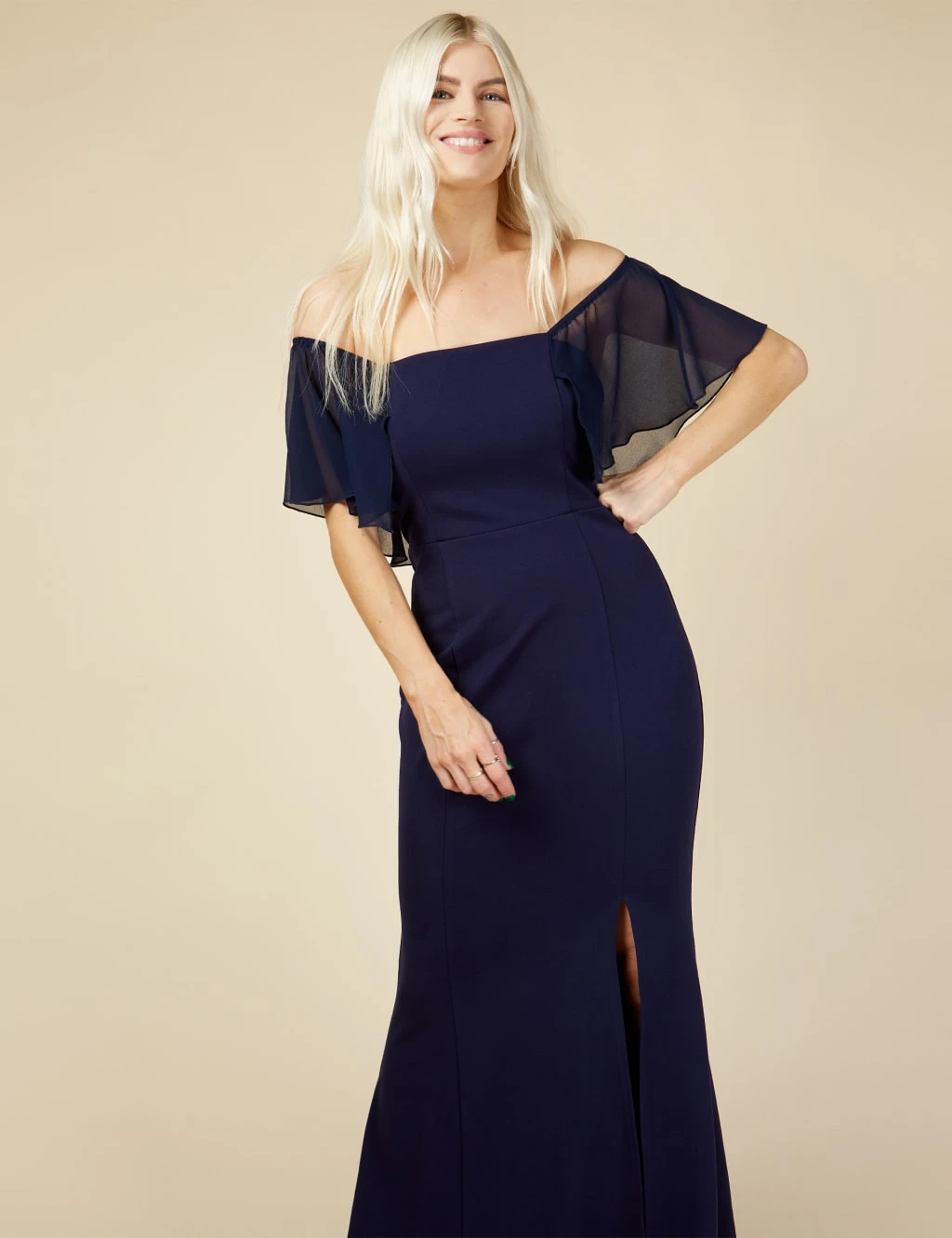 Little Mistress Bardot Frill Sleeve Maxi Dress 3 Little Mistress Bardot Frill Sleeve Maxi Dress - Image 3