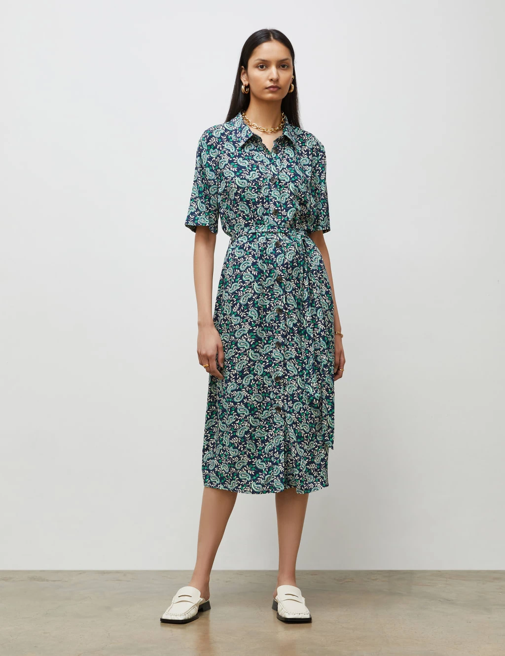 Paisley Tie Waist Midi Shirt Dress 1 Paisley Tie Waist Midi Shirt Dress
