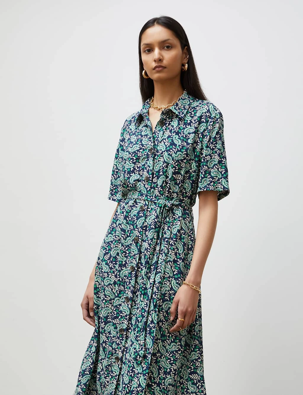 Paisley Tie Waist Midi Shirt Dress 2 Paisley Tie Waist Midi Shirt Dress - Image 2