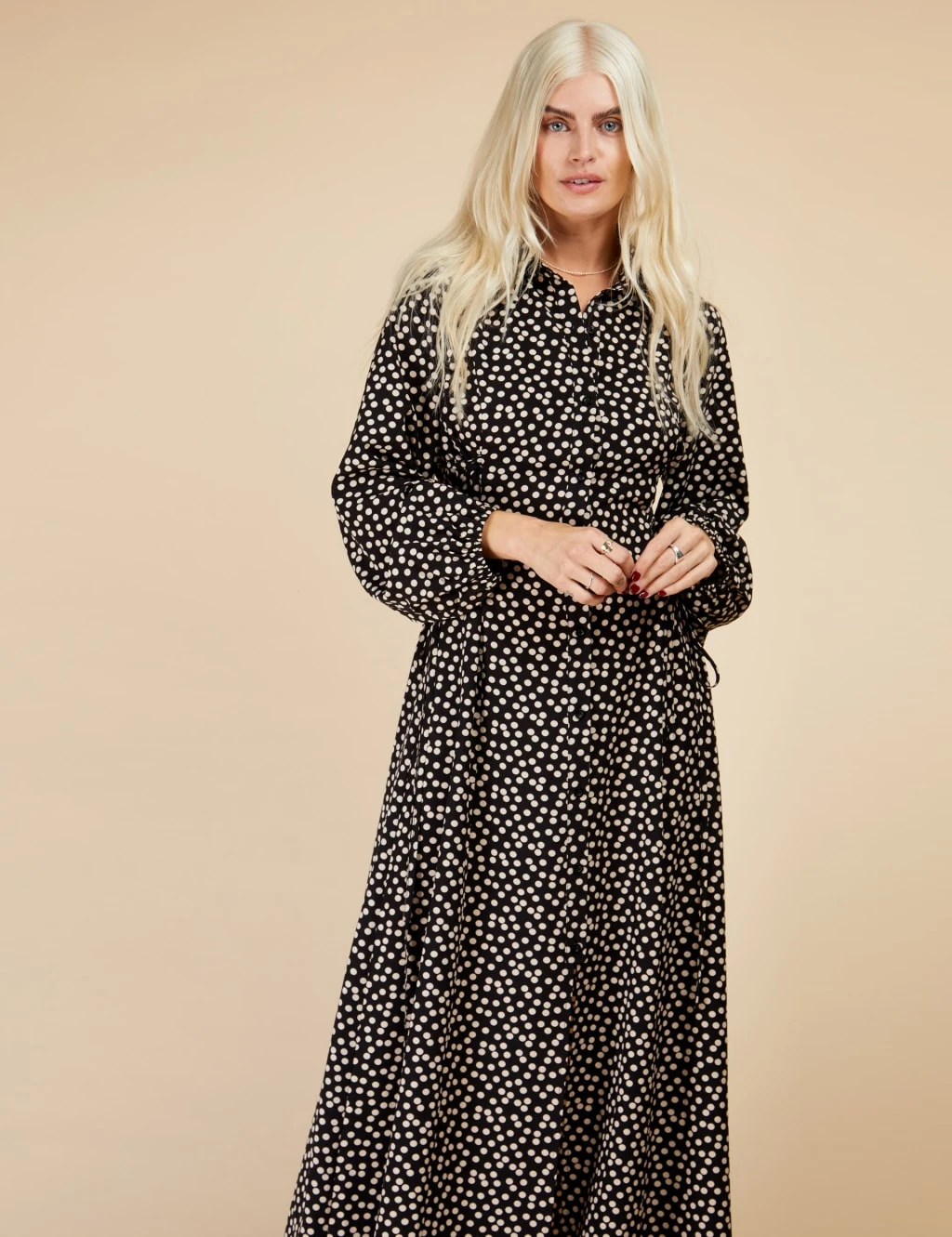 Polka Dot Tie Detail Maxi Shirt Dress 3 Polka Dot Tie Detail Maxi Shirt Dress - Image 3