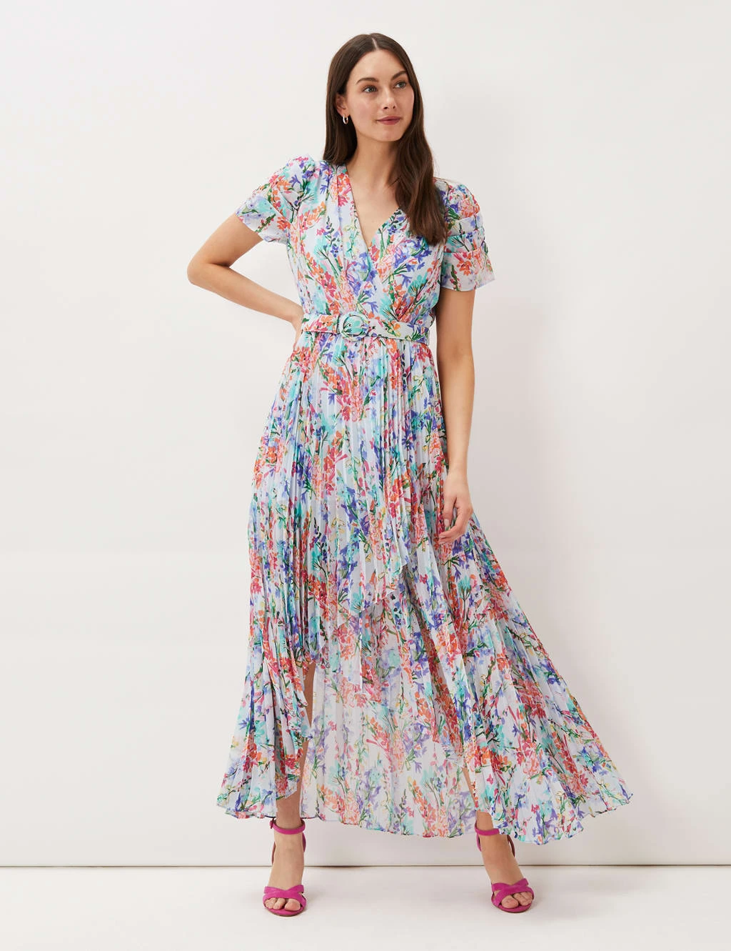 Floral V-Neck Belted Maxi Waisted Dress 1 Floral V-Neck Belted Maxi Waisted Dress