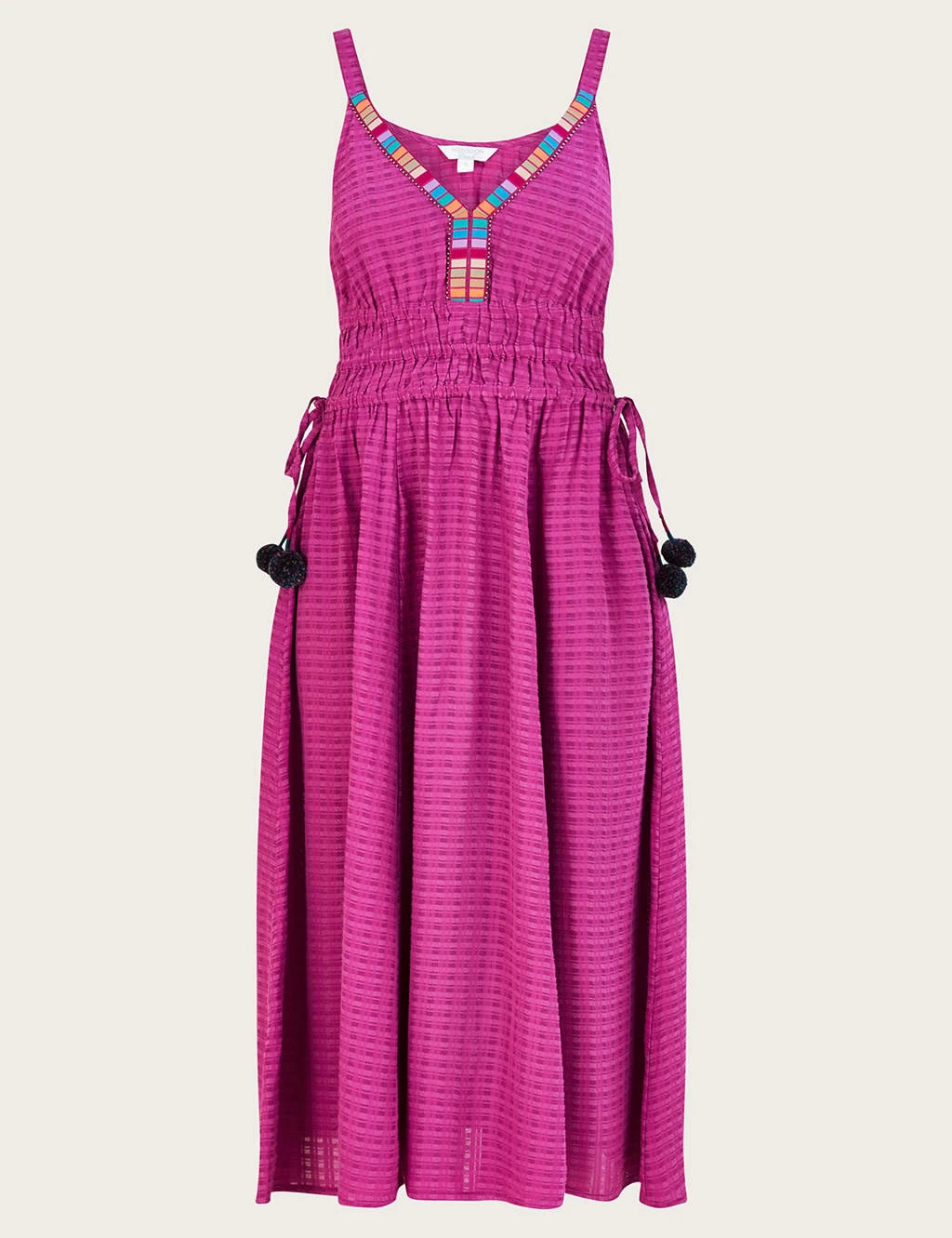 MONSOON Textured V-Neck Strappy Midi Waisted Dress 2 MONSOON Textured V-Neck Strappy Midi Waisted Dress - Image 2