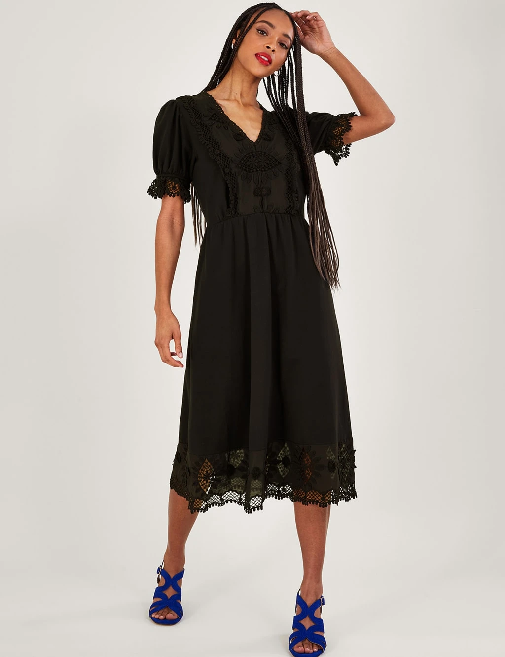 MONSOON Pure Cotton V-Neck Embroidered Midi Dress 1 MONSOON Pure Cotton V-Neck Embroidered Midi Dress