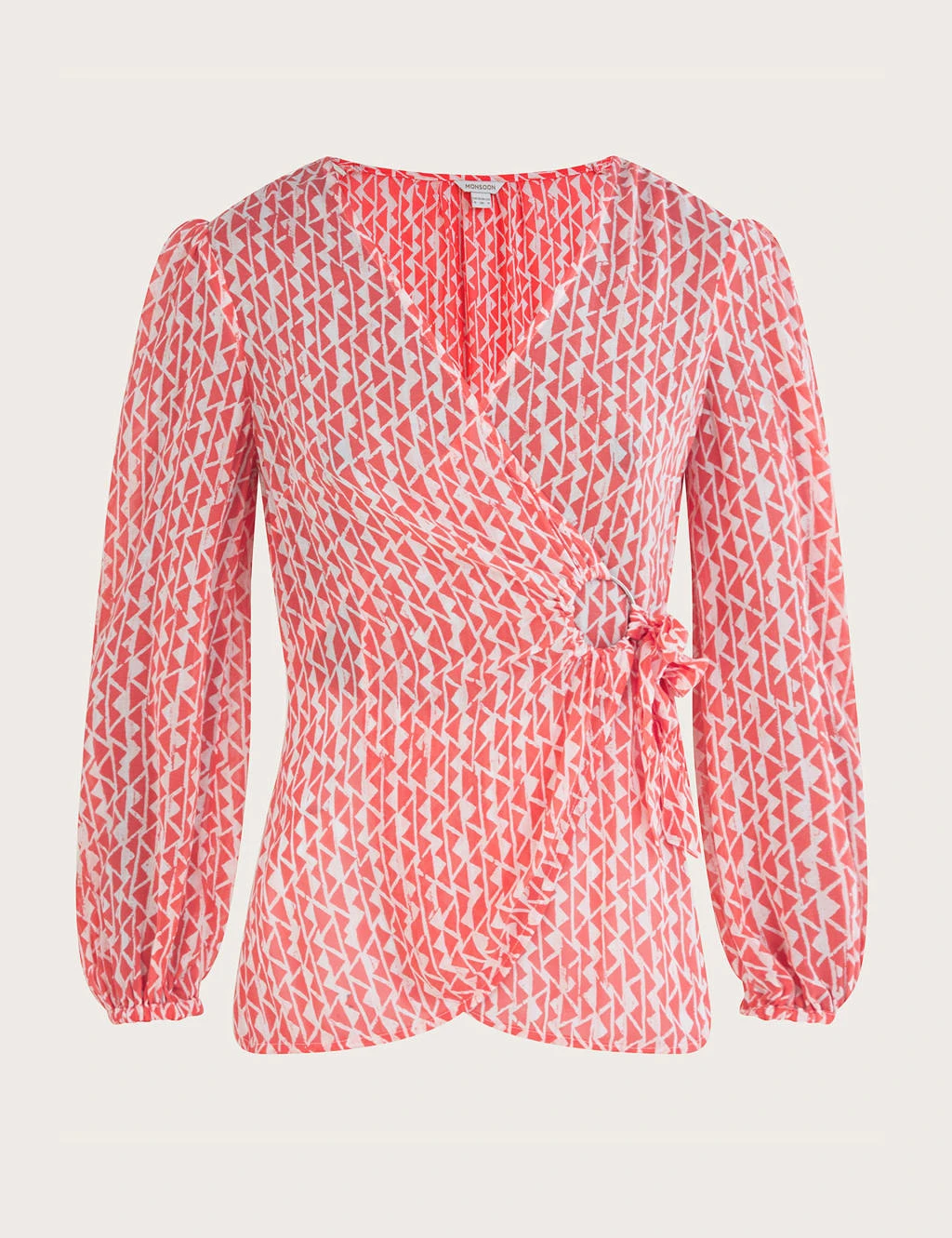 MONSOON Geometric V-Neck Tie Front Blouse 2 MONSOON Geometric V-Neck Tie Front Blouse - Image 2