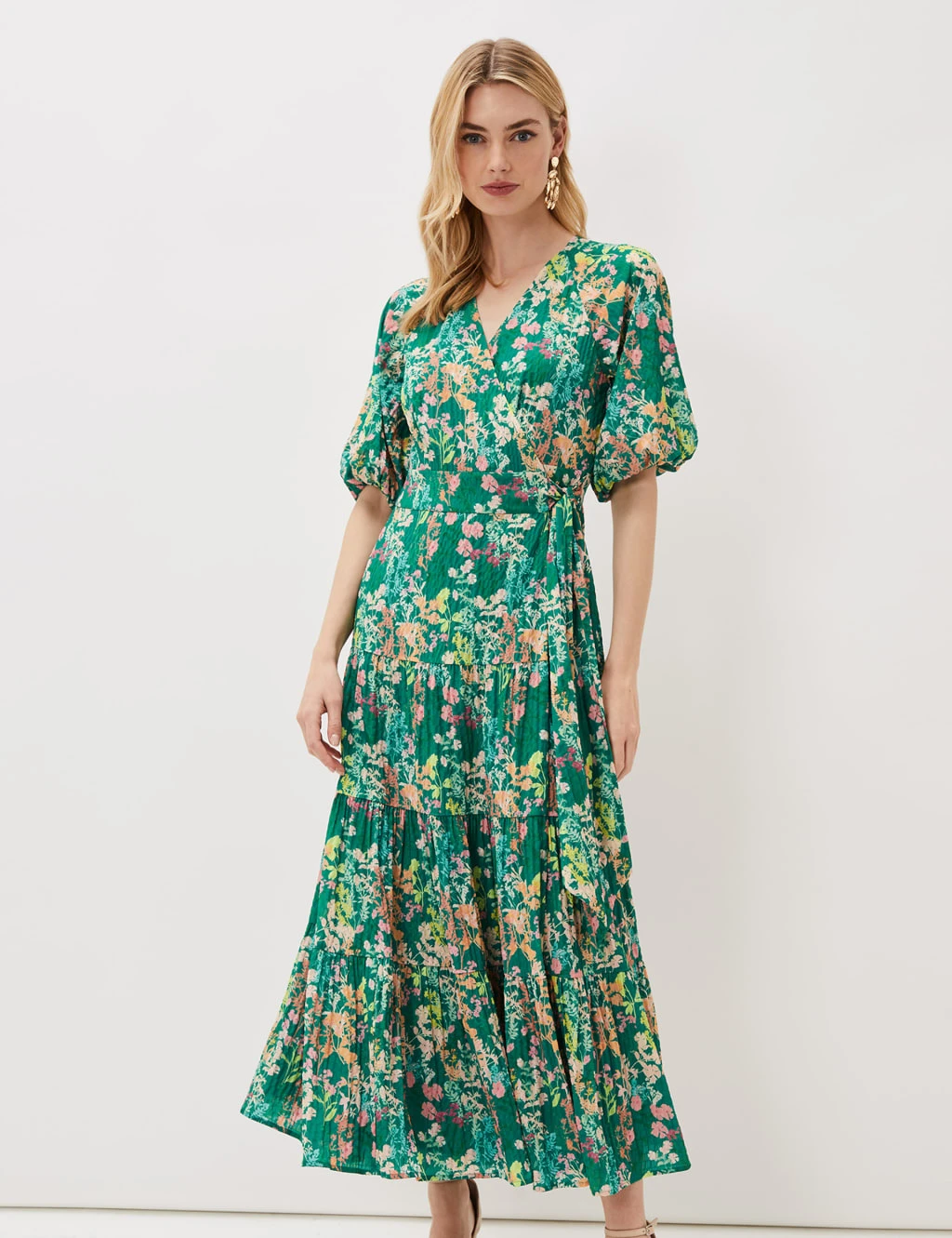 Floral V-Neck Tie Front Maxi Wrap Dress 1 Floral V-Neck Tie Front Maxi Wrap Dress