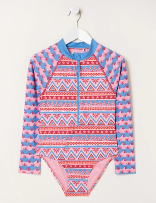 Aztec Print Long Sleeve Swimsuit (3-13 Yrs)