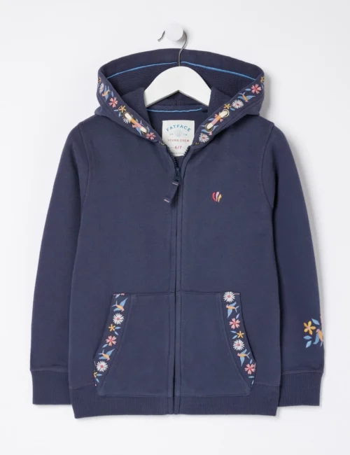 Cotton Rich Flower Embroidered Zip Hoodie (3-13 Yrs)