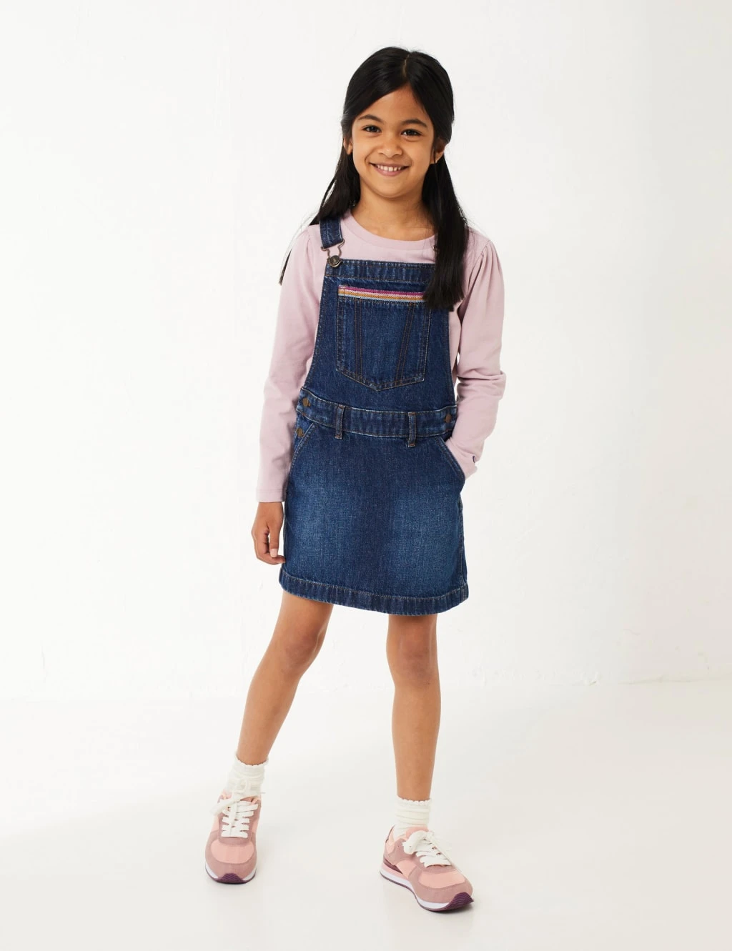 Denim Rainbow Embroidered Pinafore (3 - 13 Yrs) 1 Denim Rainbow Embroidered Pinafore (3 - 13 Yrs)