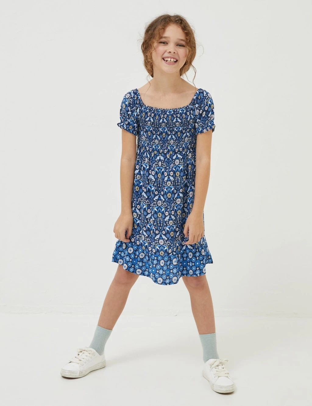 Bird Print Shirred Dress (3-13 Yrs) 1 Bird Print Shirred Dress (3-13 Yrs)