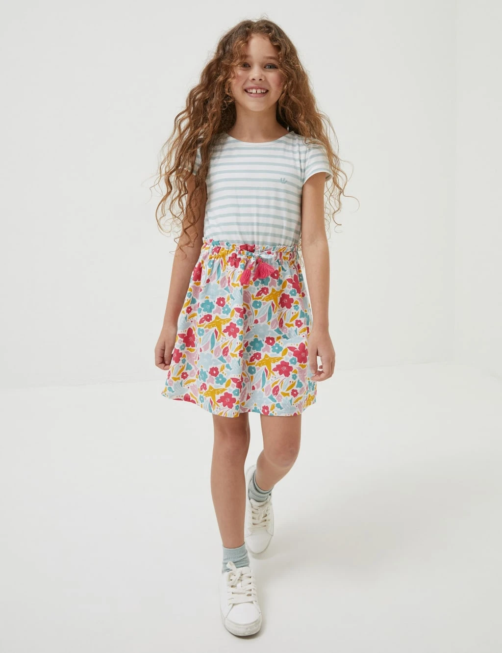 Pure Cotton Striped & Floral Dress (3-13 Yrs) 1 Pure Cotton Striped & Floral Dress (3-13 Yrs)
