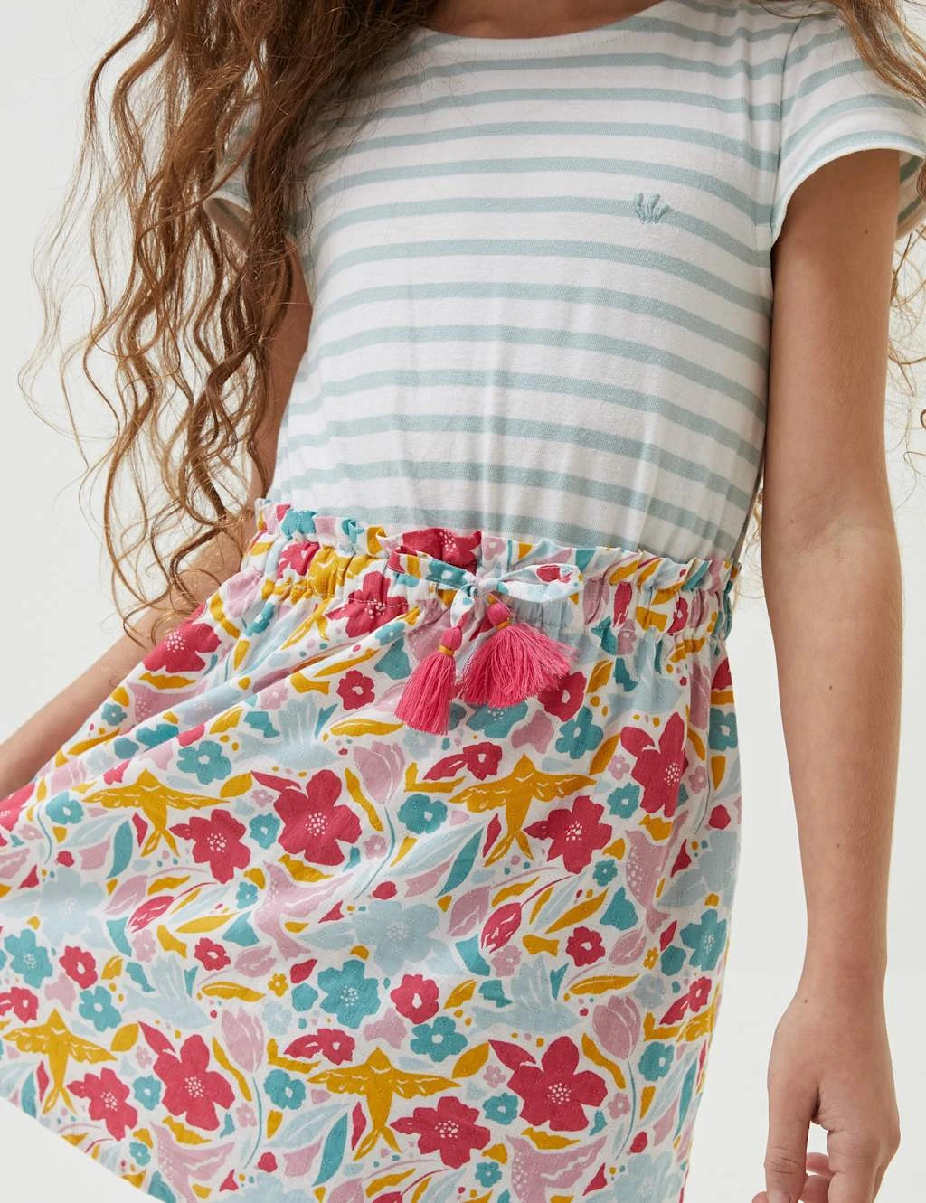 Pure Cotton Striped & Floral Dress (3-13 Yrs) 3 Pure Cotton Striped & Floral Dress (3-13 Yrs) - Image 3