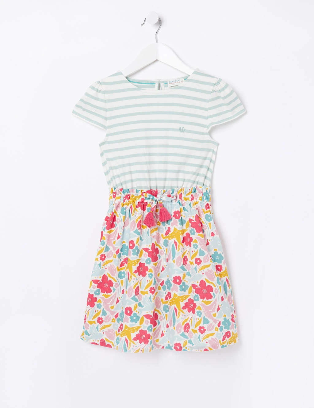 Pure Cotton Striped & Floral Dress (3-13 Yrs) 2 Pure Cotton Striped & Floral Dress (3-13 Yrs) - Image 2