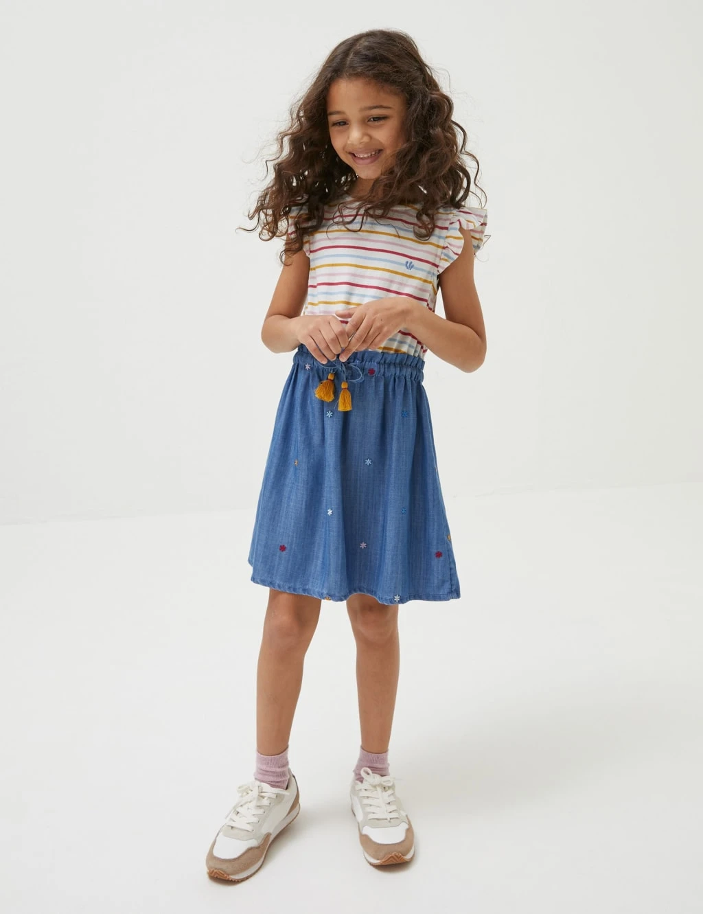 Cotton Blend Striped Embroidered Dress (3-13 Yrs) 1 Cotton Blend Striped Embroidered Dress (3-13 Yrs)