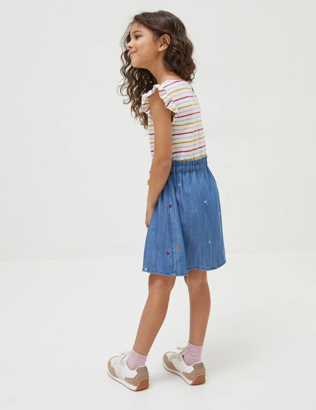 Cotton Blend Striped Embroidered Dress (3-13 Yrs) 4 Cotton Blend Striped Embroidered Dress (3-13 Yrs) - Image 4