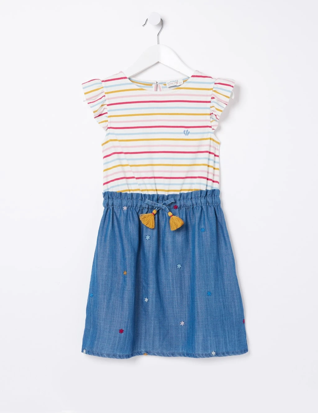 Cotton Blend Striped Embroidered Dress (3-13 Yrs) 2 Cotton Blend Striped Embroidered Dress (3-13 Yrs) - Image 2