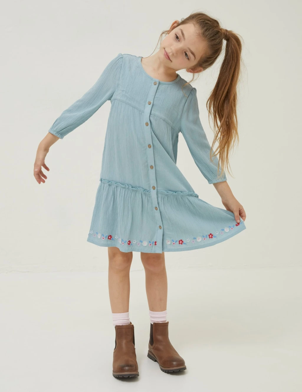 Floral Embroidered Frill Dress (3-13 Yrs) 1 Floral Embroidered Frill Dress (3-13 Yrs)