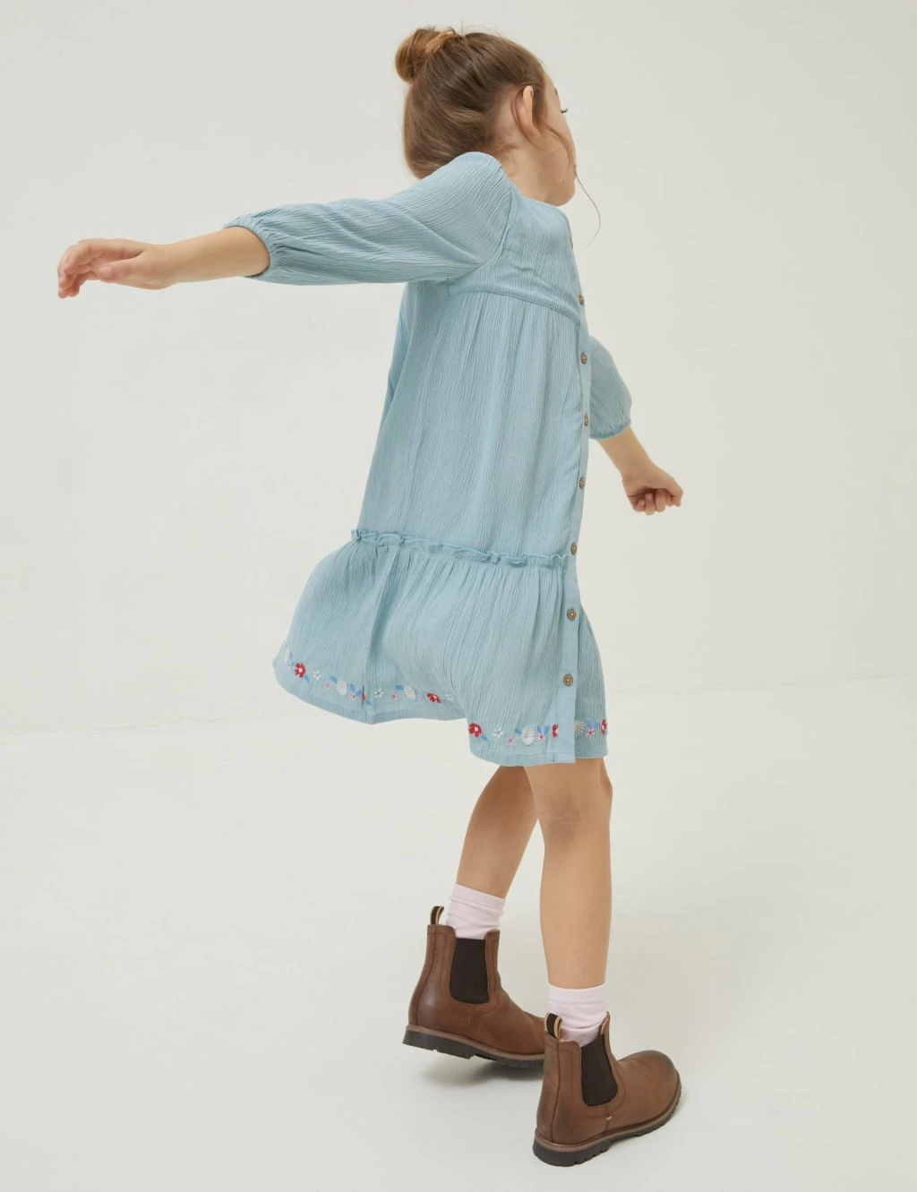 Floral Embroidered Frill Dress (3-13 Yrs) 3 Floral Embroidered Frill Dress (3-13 Yrs) - Image 3
